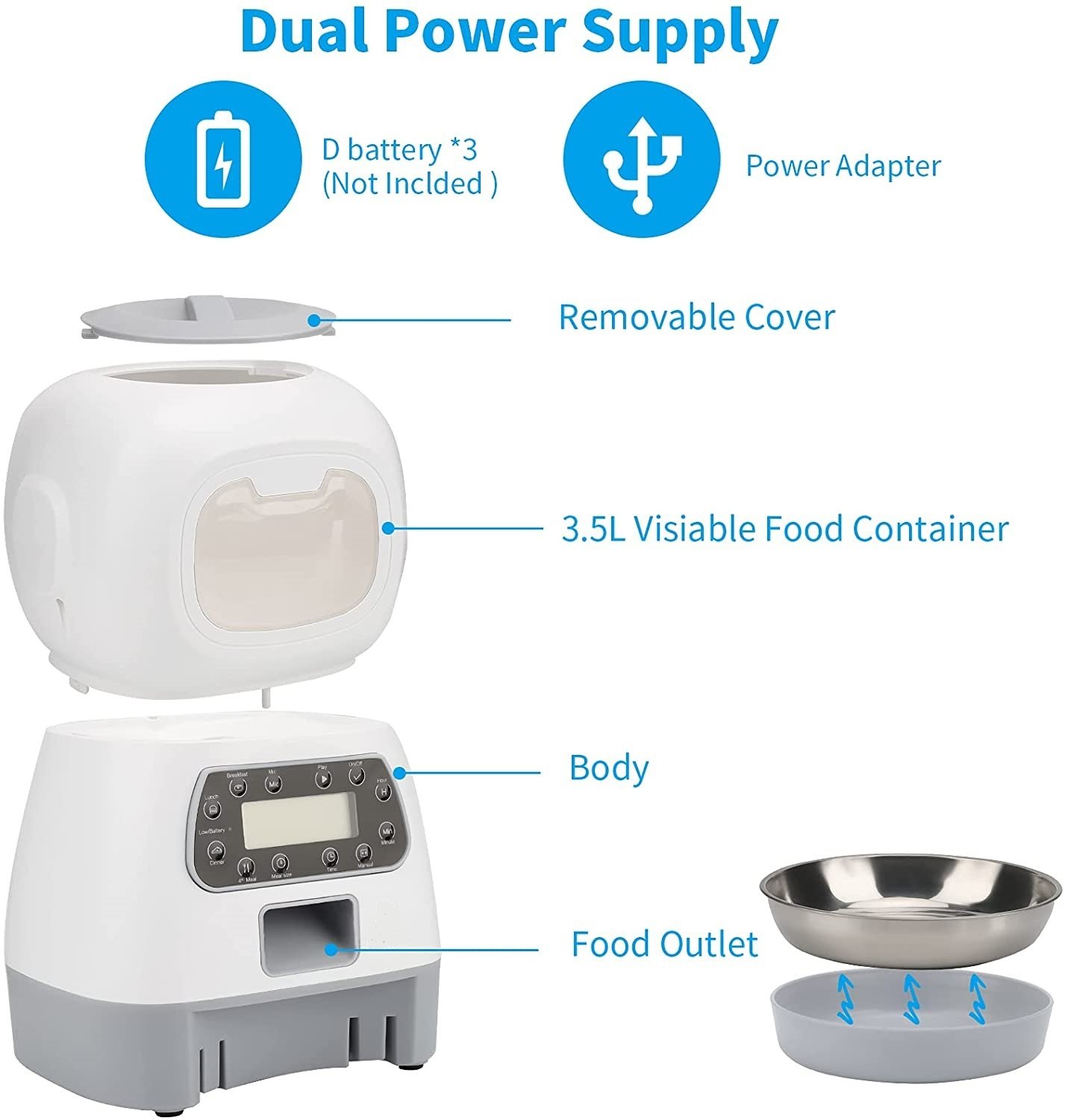 YES4PETS 3.5L Visible Automatic Digital Pet Dog Cat Feeder Food Bowl Dispenser - Image 3