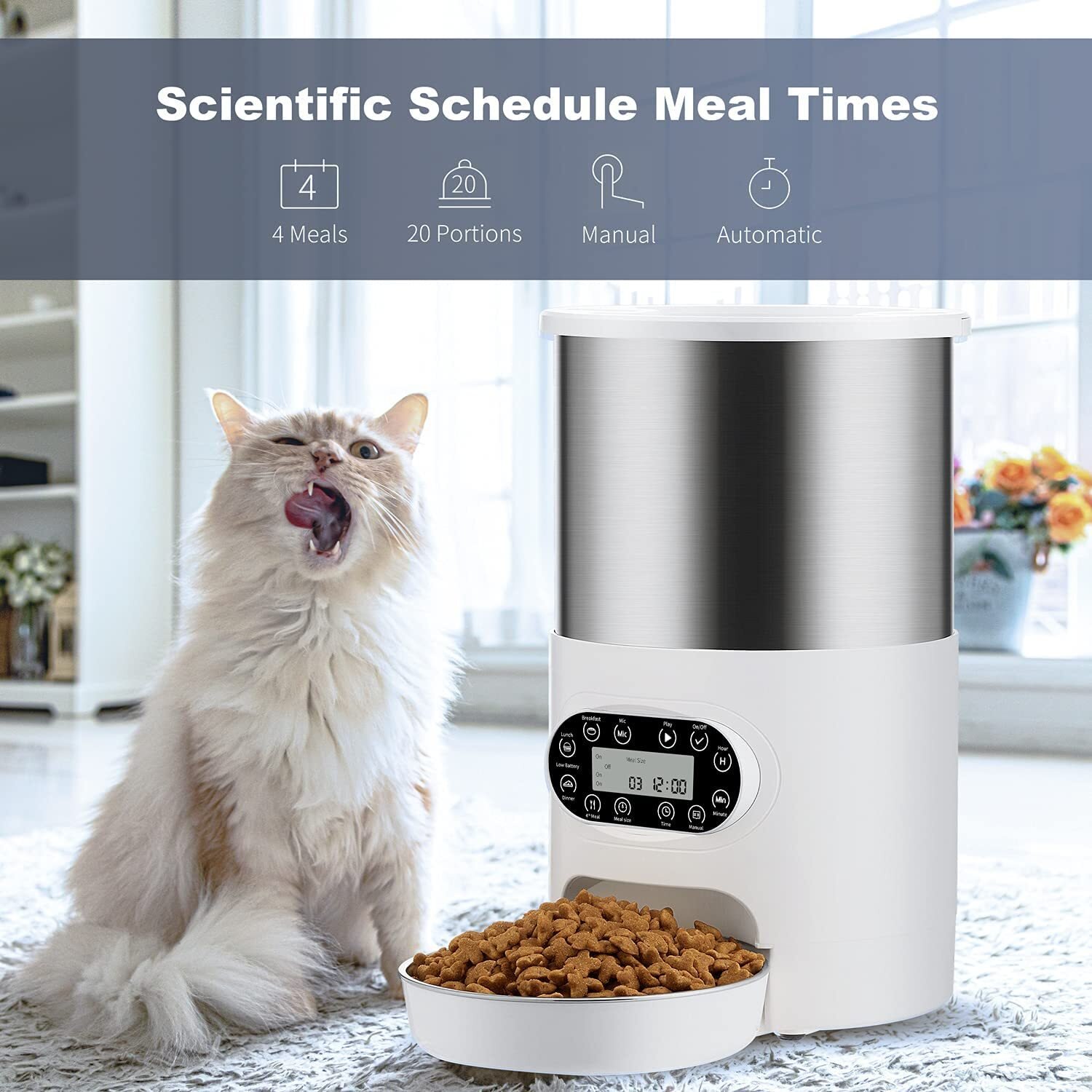 YES4PETS Electric Automatic Pet Dog Cat Rabbit Feeder Stainless Steel 3L Dispenser - Image 3