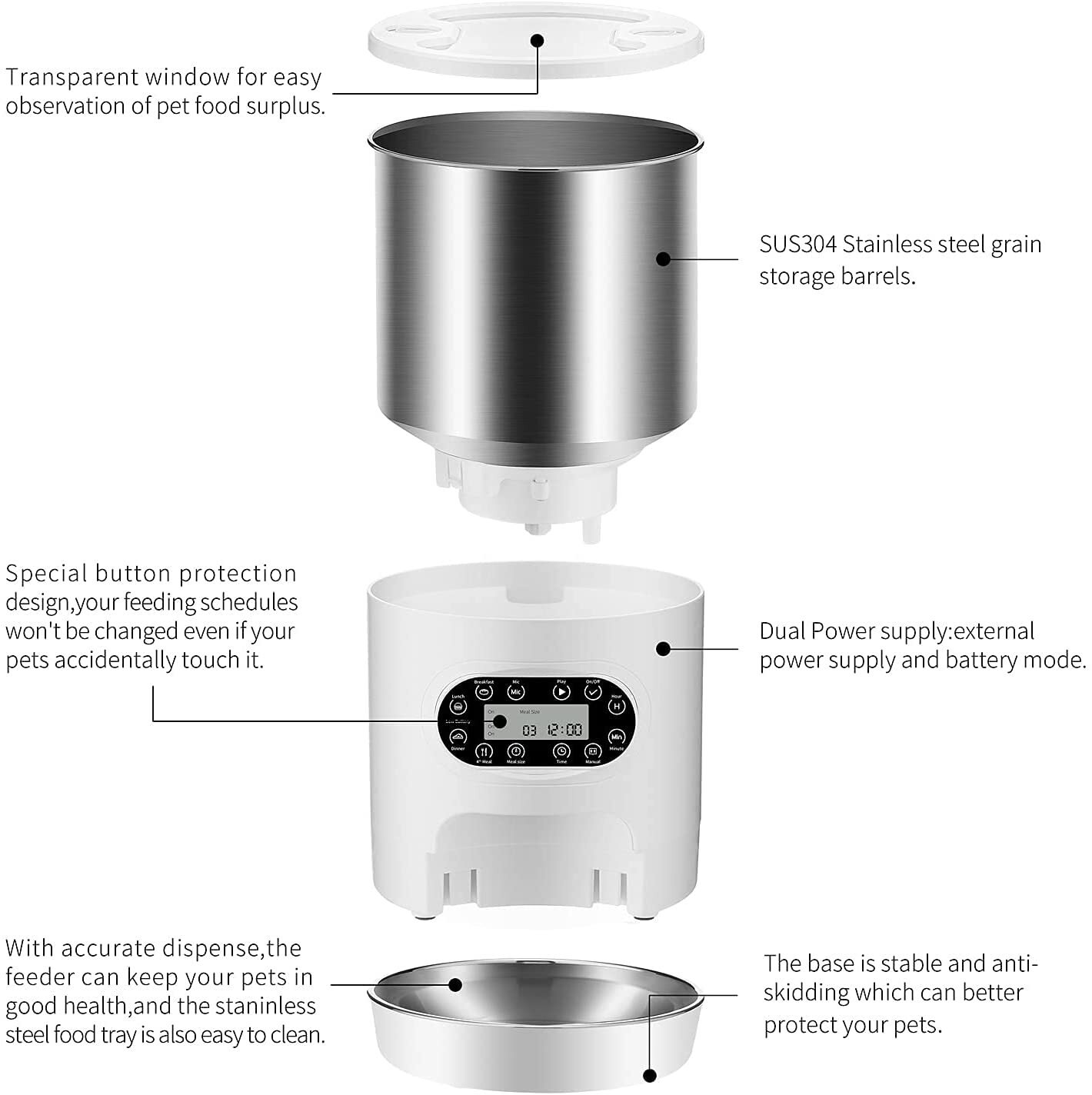 YES4PETS Electric Automatic Pet Dog Cat Rabbit Feeder Stainless Steel 3L Dispenser - Image 6