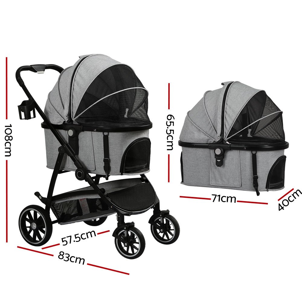 i.Pet Pet Stroller Dog Pram Large Cat Carrier Travel Pushchair 4 Wheels Foldable - Image 2