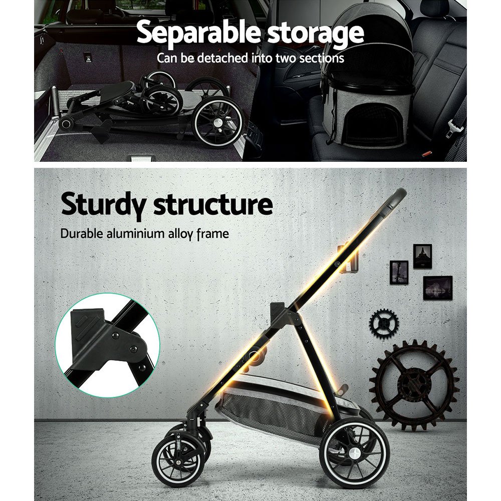 i.Pet Pet Stroller Dog Pram Large Cat Carrier Travel Pushchair 4 Wheels Foldable - Image 7