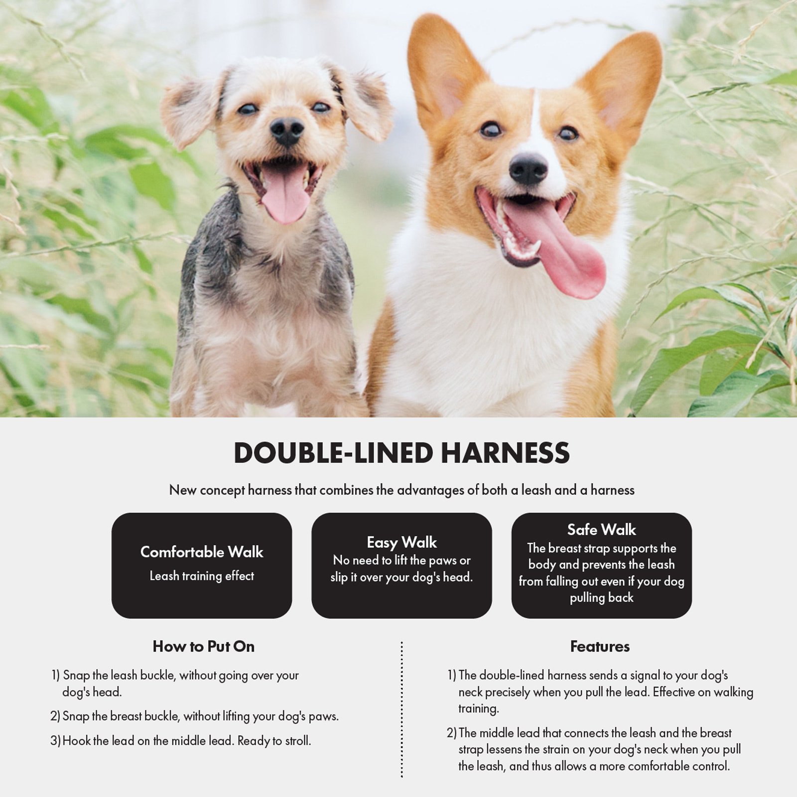 Dog Double-Lined Straps Harness Adjustable L SWEET GREEN - Image 8