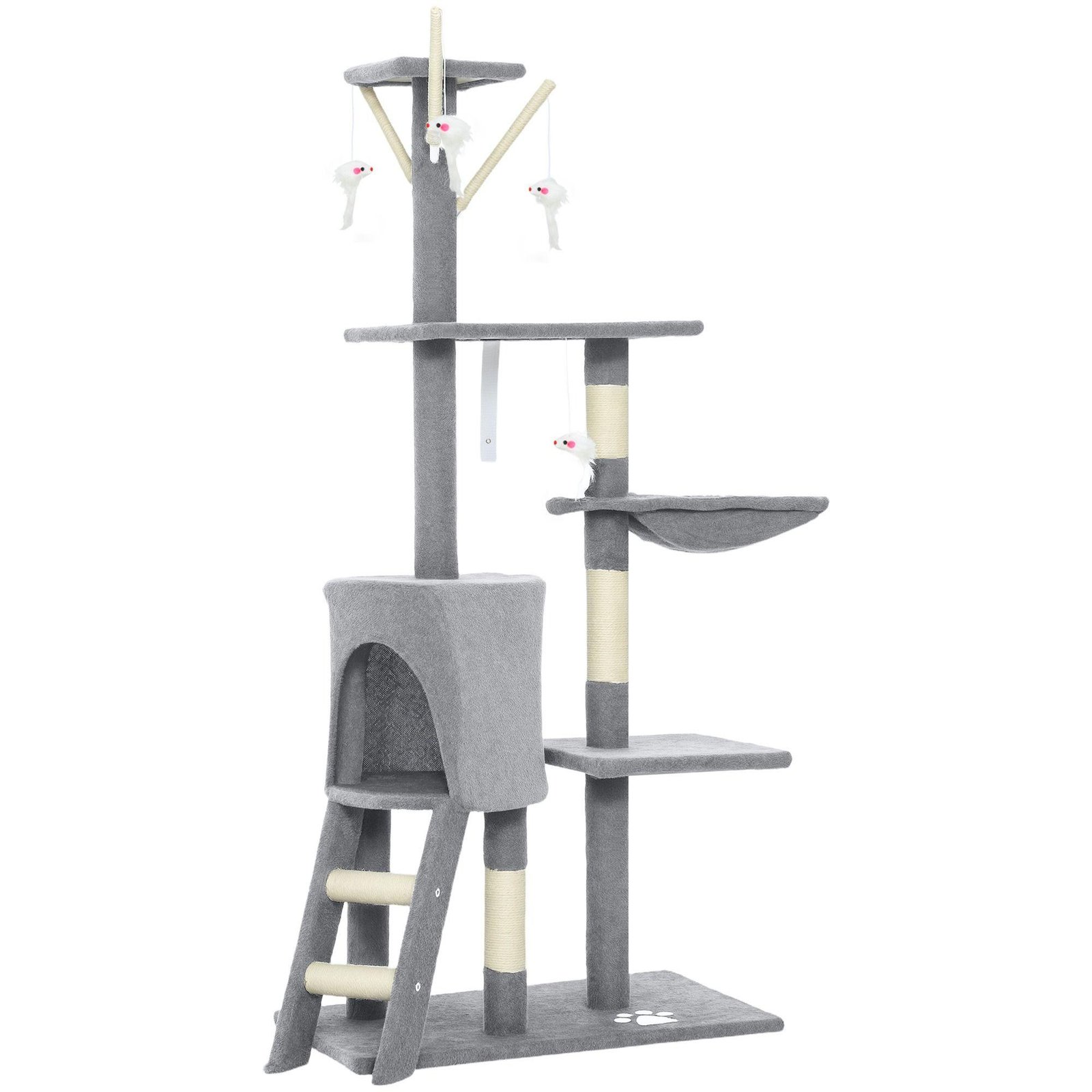 CARLA HOME 134cm Cat Tree for Indoor Cats with Hammock, Plush Perch & Sisal Scratching Posts for Kittens & Adult Cats (Light Grey) - Image 9