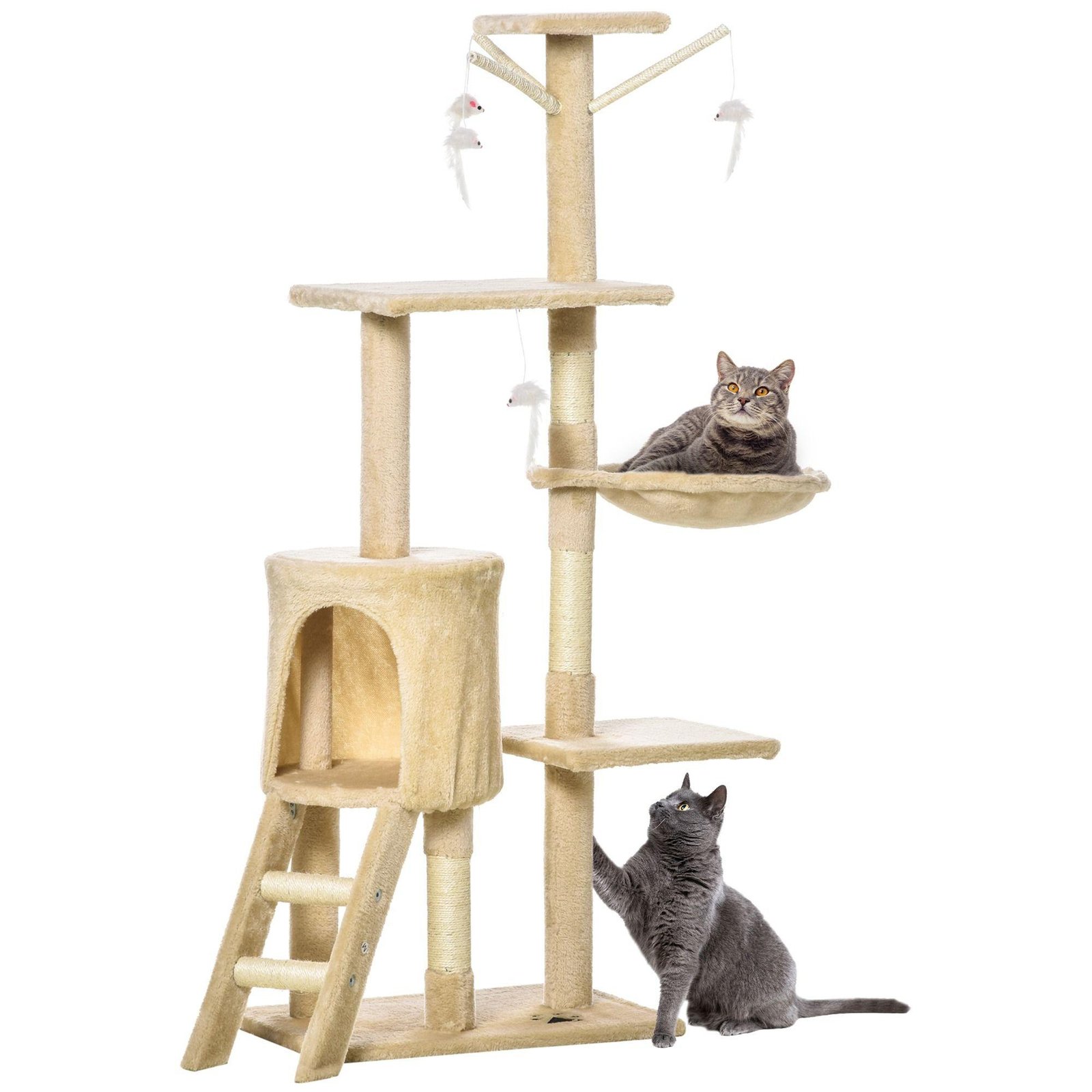 CARLA HOME 134cm Cat Tree for Indoor Cats with Hammock, Plush Perch & Sisal Scratching Posts for Kittens & Adult Cats (Beige) - Image 10