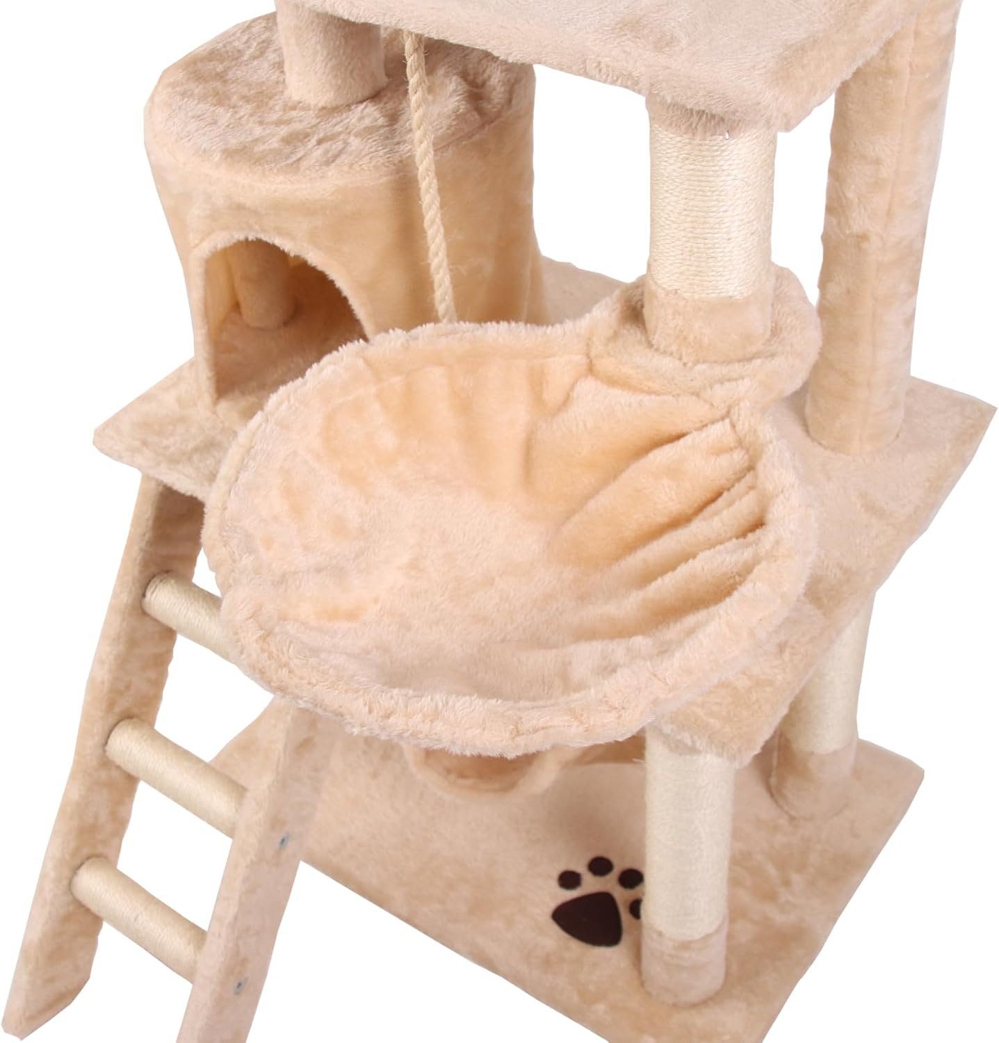 CARLA HOME 141cm Cat Tree Tower for Indoor Cats with Plush Perch, Ladder, Sisal Scratching Posts, Hammock & Condo for Kittens & Adult Cats (Beige) - Image 8